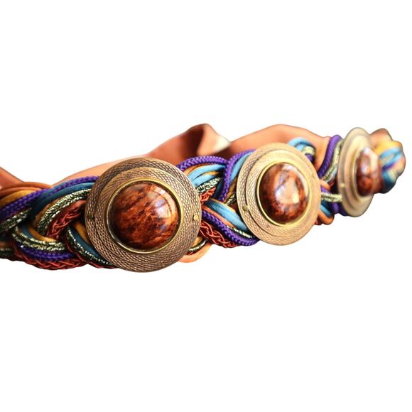 Carolyn Tanner Designs Coral Orange Braided Colorful Adjustable Stone BELT Retro - Picture 1 of 7